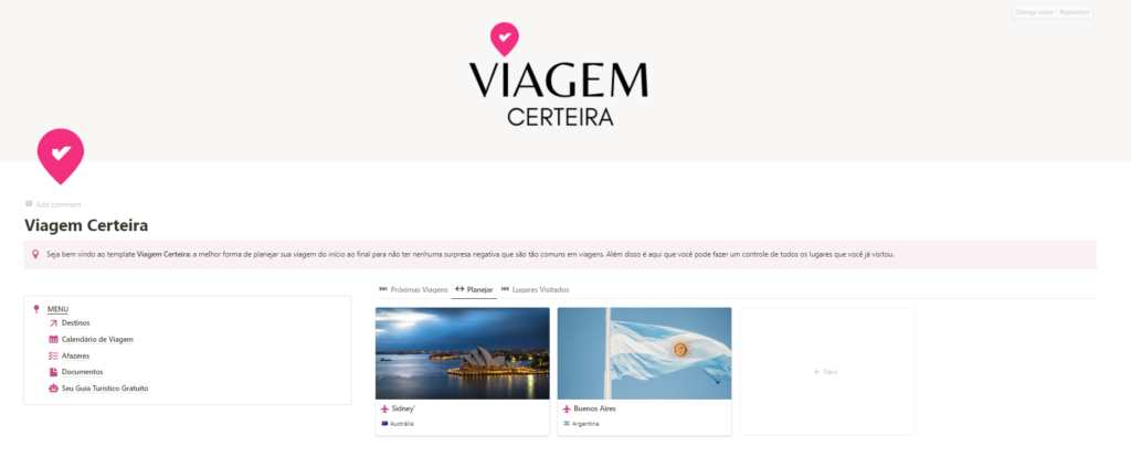 Templates de notion para Viagem